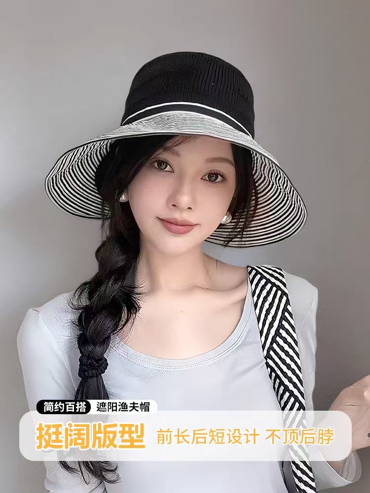 Simple and versatile sun protection fisherman's hat, wide-brimmed sun protection casual hat, sun protection hat for women's summer outdoor activities Specification image