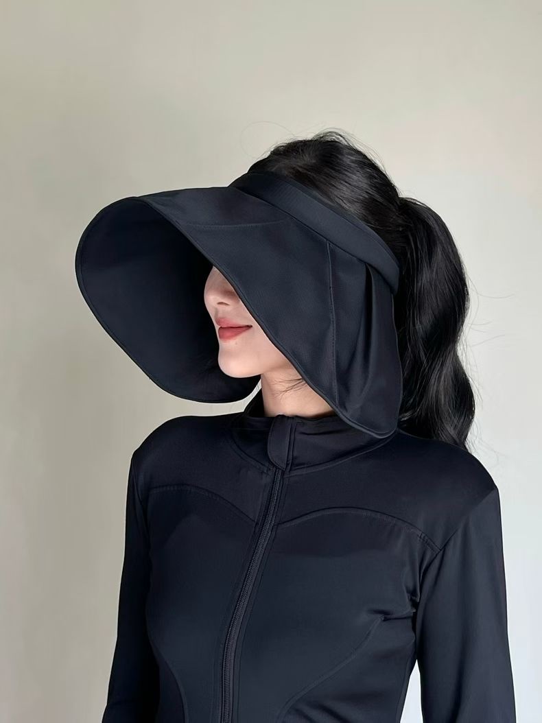 Black figure sun hat, large sun-protective breathable wide-brimmed hat, straw hat, sun-protective hat, sun hat Item Picture