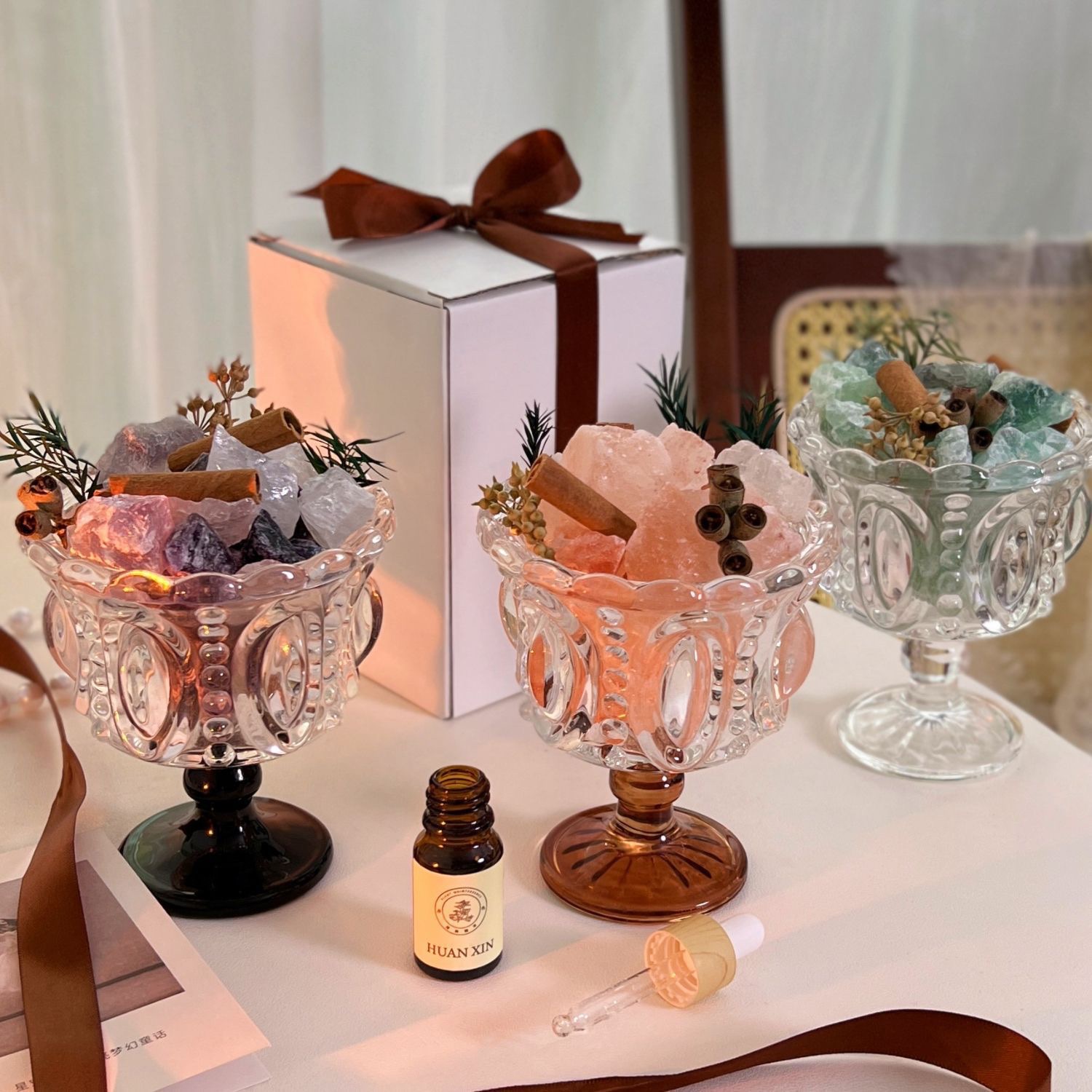 Aromatherapy diffuser stone crystal ice cream cup, indoor long-lasting fragrance glass cup, high-end essential oil flameless fragrance display item Item Picture