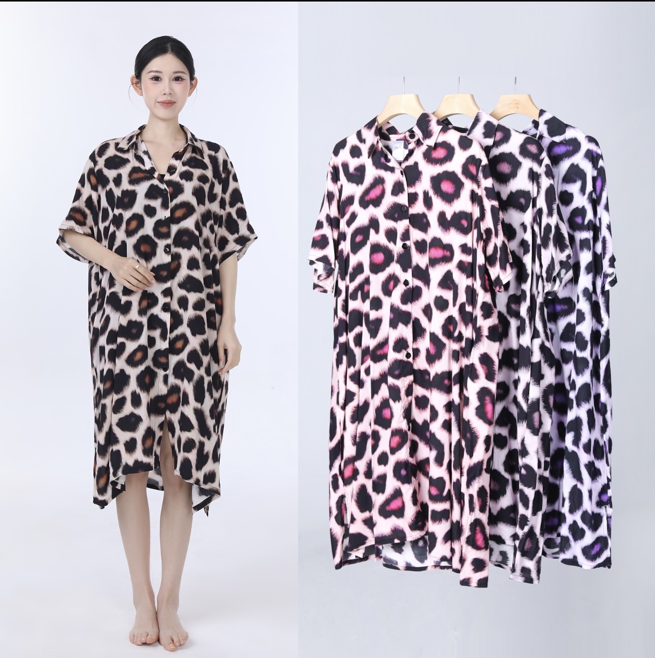 Pajama long dress, artificial cotton fashionable casual silk home wear, spring, summer and autumn pajama detail image 2