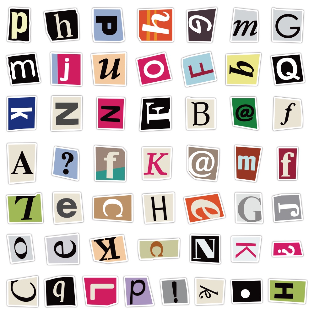 English letter cartoon cute planner materials, decorative stationery stickers, 50 stickers, mobile phone stickers, mobile phone back cover stickers, mobile phone stickers Specification image