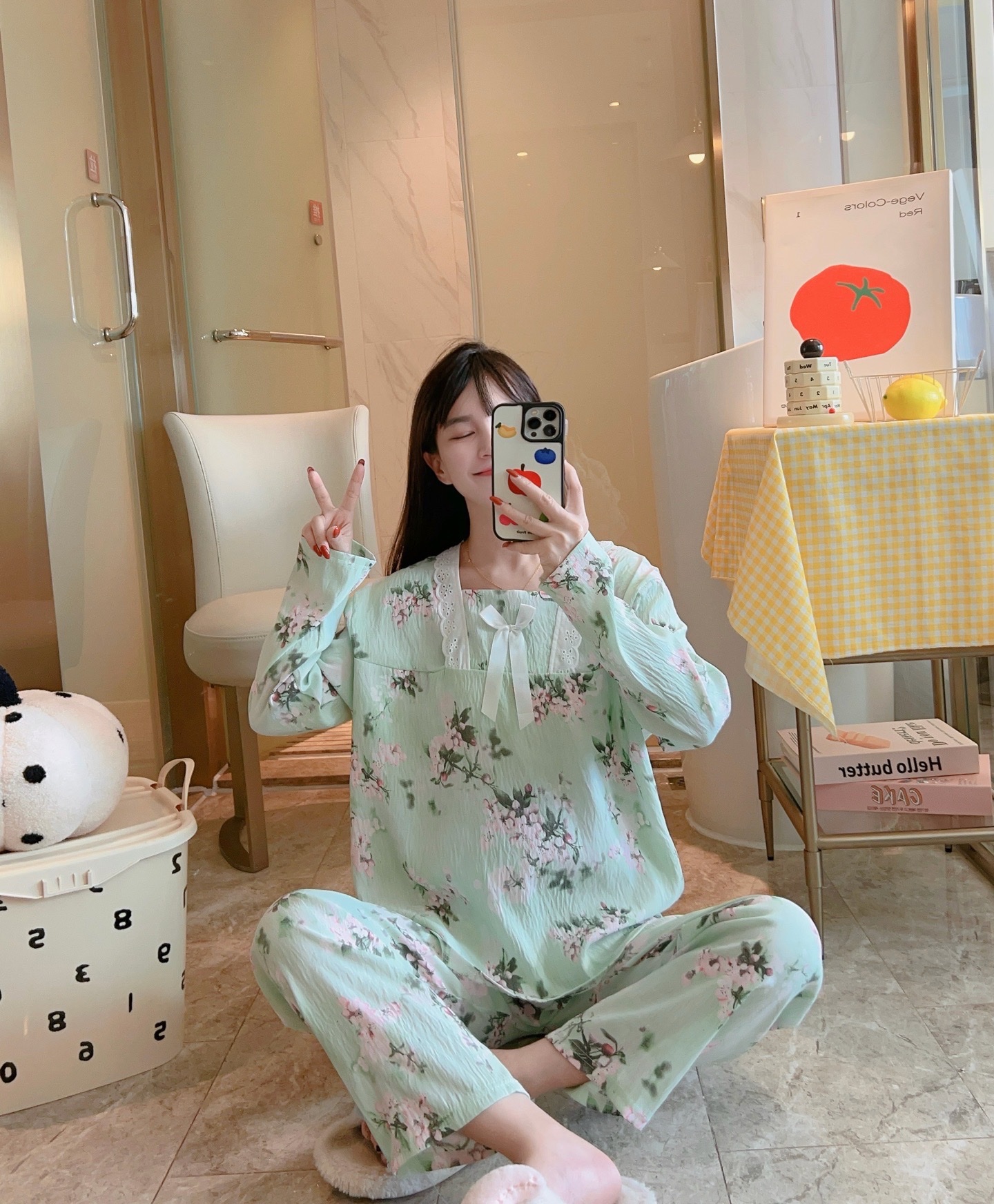 Spring and autumn new cloud cotton women's small floral long-sleeved shirts and long pants with square collars and lace cute style thin women's home wear Application Scenario