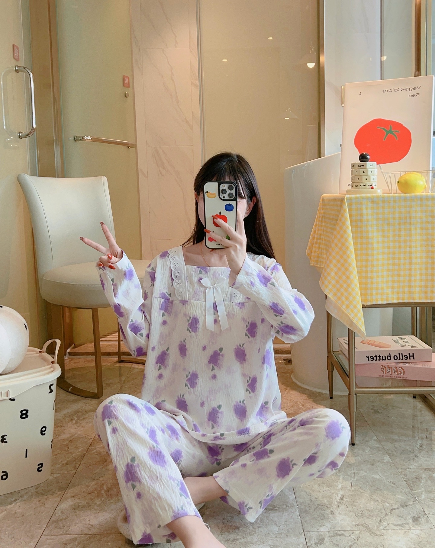 Spring and autumn new cloud cotton women's small floral long-sleeved shirts and long pants with square collars and lace cute style thin women's home wear Specification image