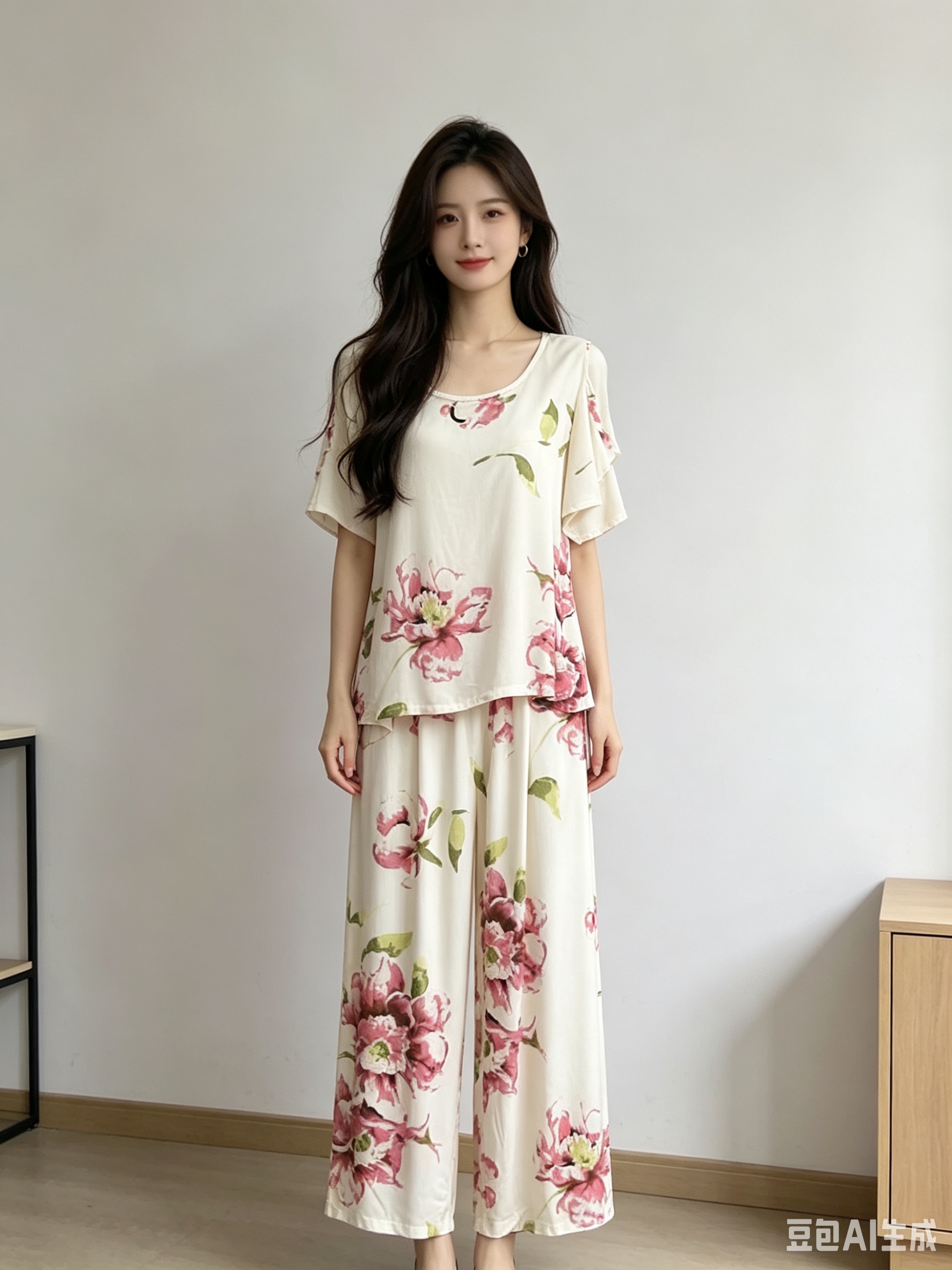 Floral pattern women's pajama set, comfortable pajamas for home use, women's summer home wear Item Picture