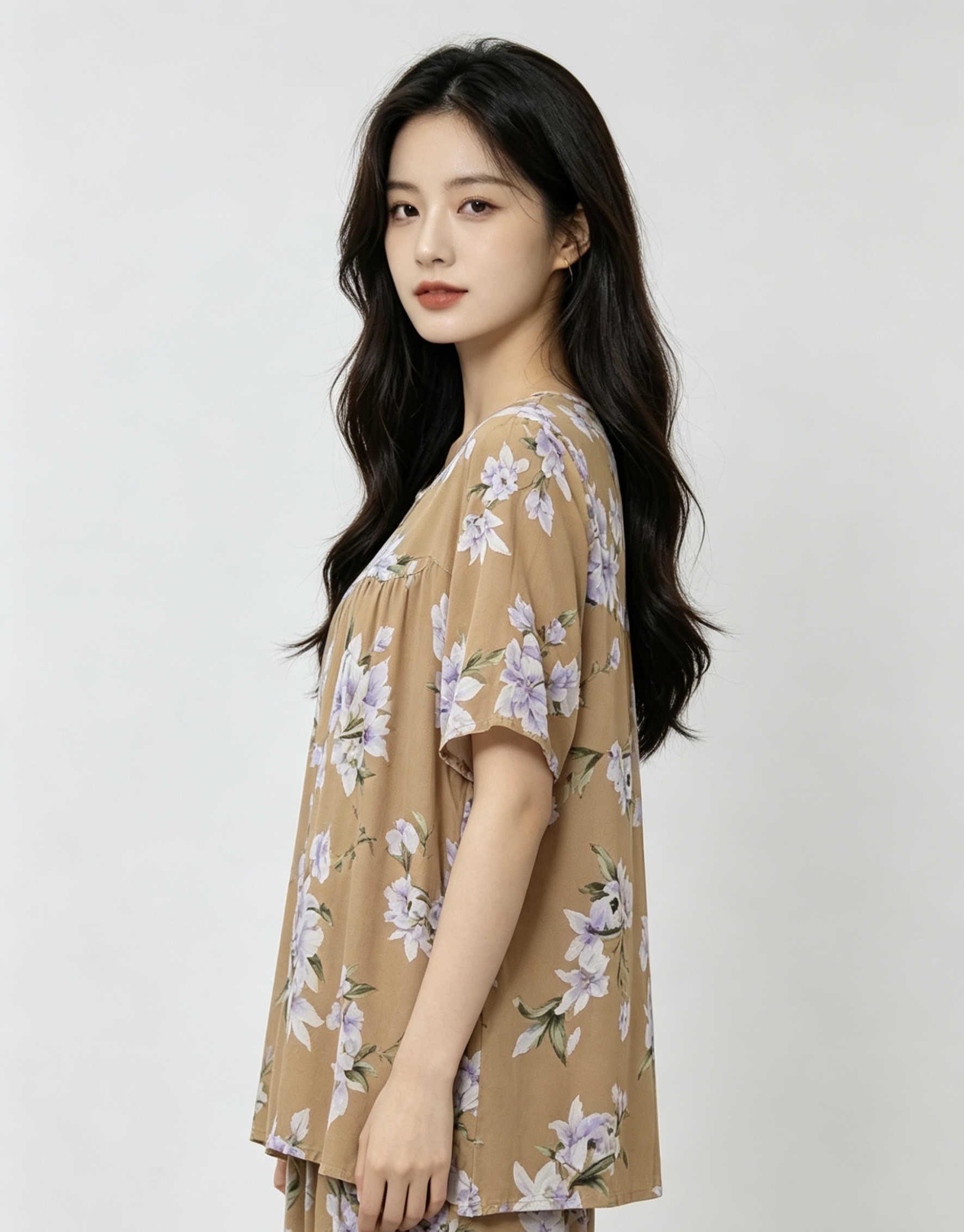 Floral pattern pajama set, women's pajama style, home casual wear, women's summer pajama and pajama pants details Picture