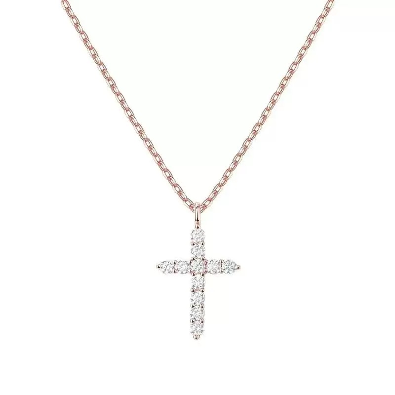 New 925 Sterling Silver Necklace With A Cross And Full Diamonds, Women's Collarbone Chain Specification drawing