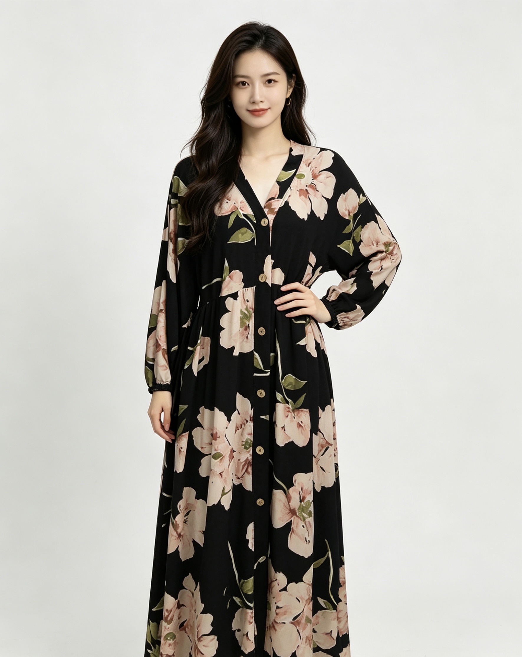 Black floral pattern long dress for women's home wear, slimming and elegant dress, pajamas for women's summer Application Scenario