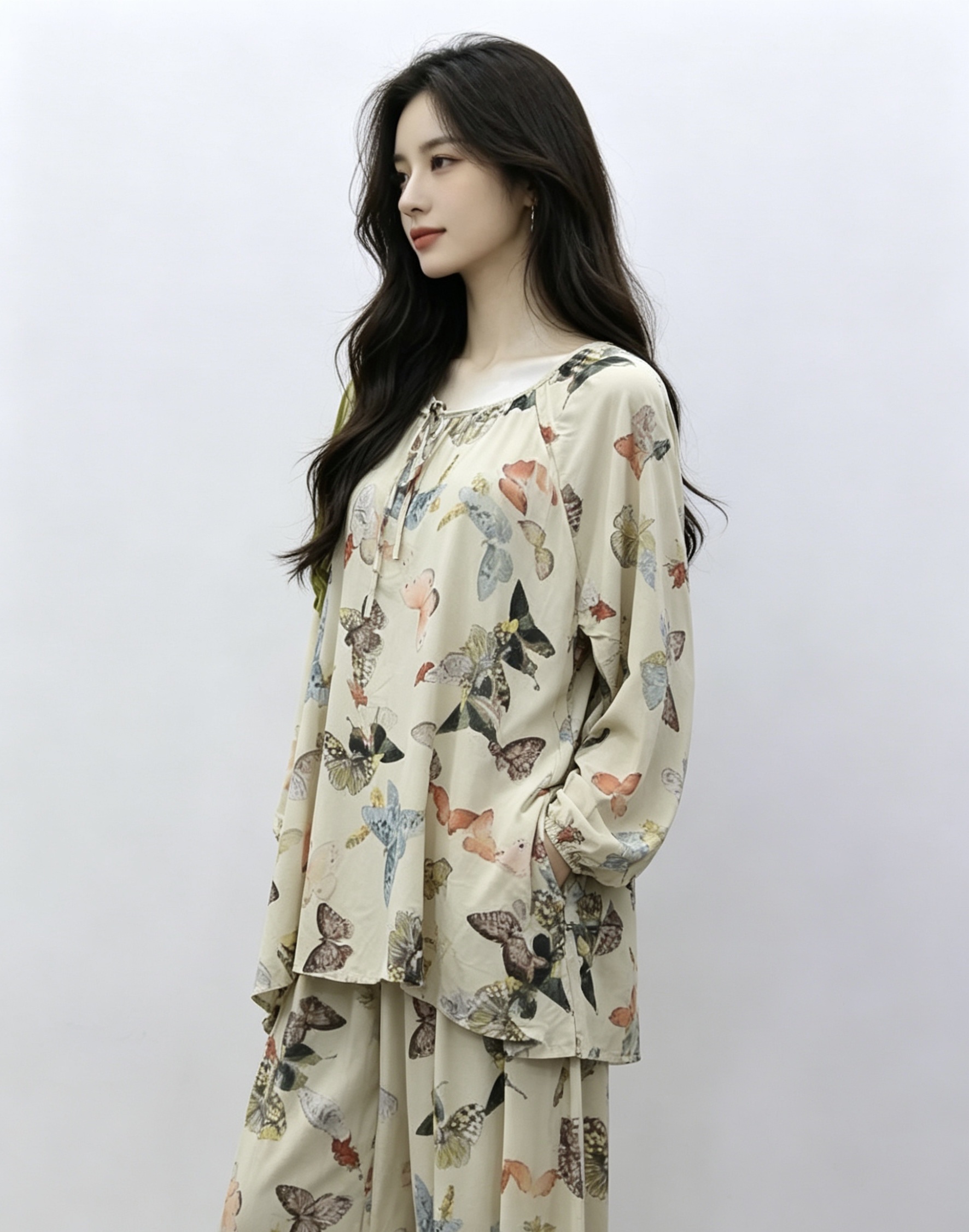 Butterfly-printed chiffon dress for women's summer slimming and form-fitting pajamas for women's summer home wear details Picture