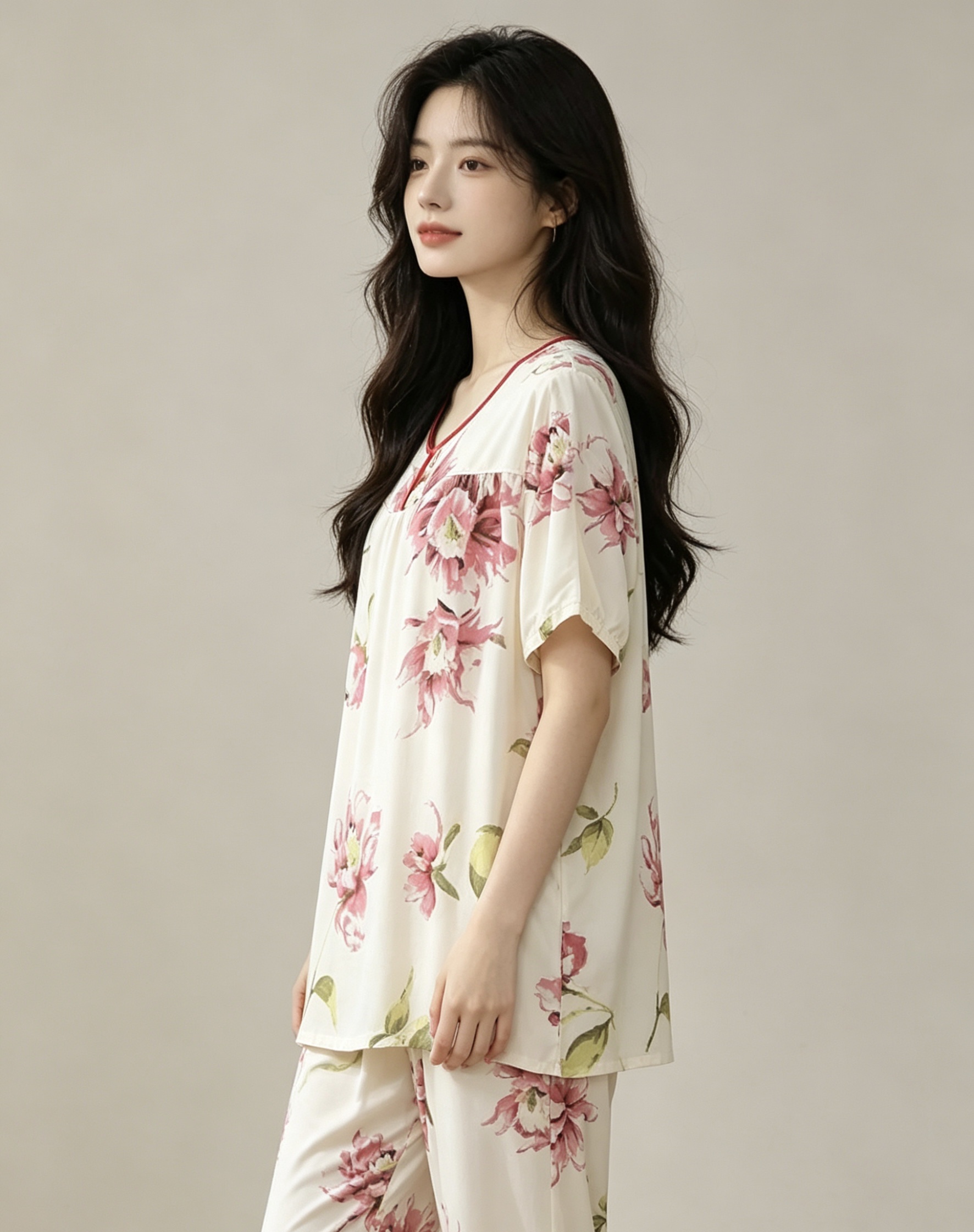 花卉图案女士家居服睡衣套装居家舒适睡衣女夏细节图