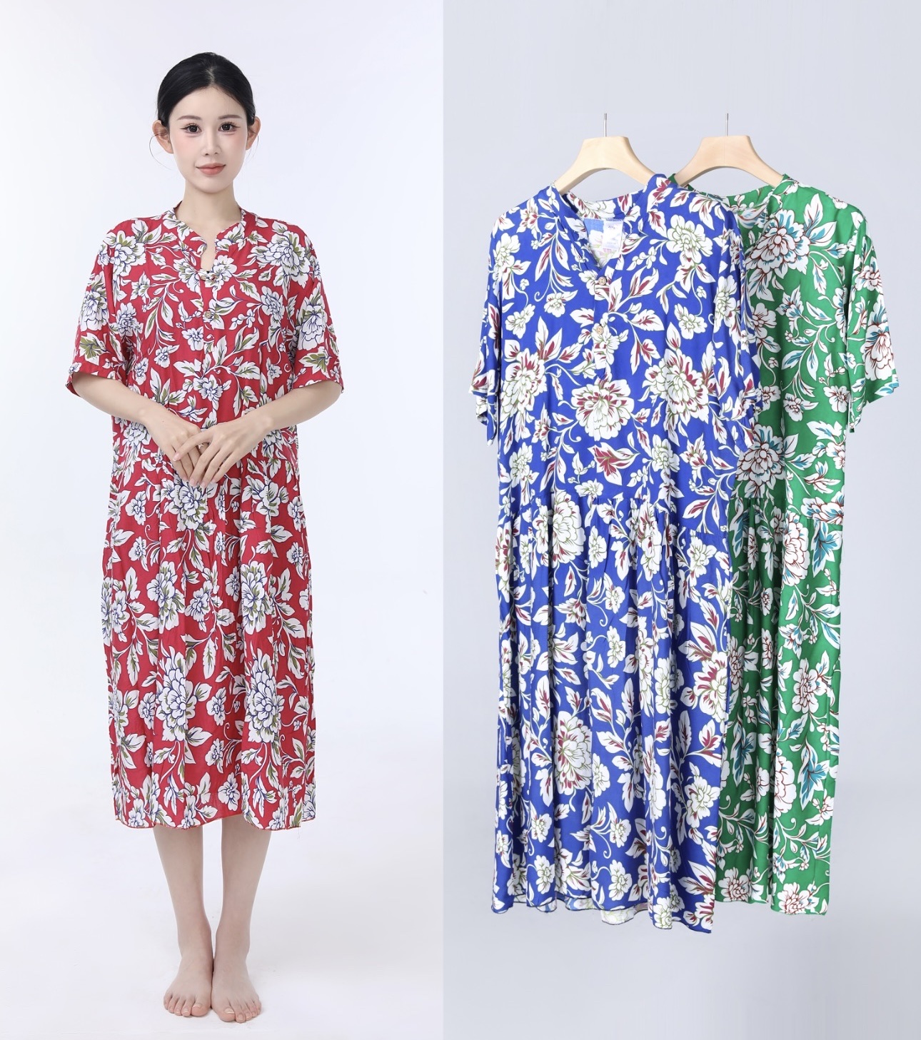碎花连衣裙人造棉家居服绵绸时尚休闲睡衣春夏秋款详情图2