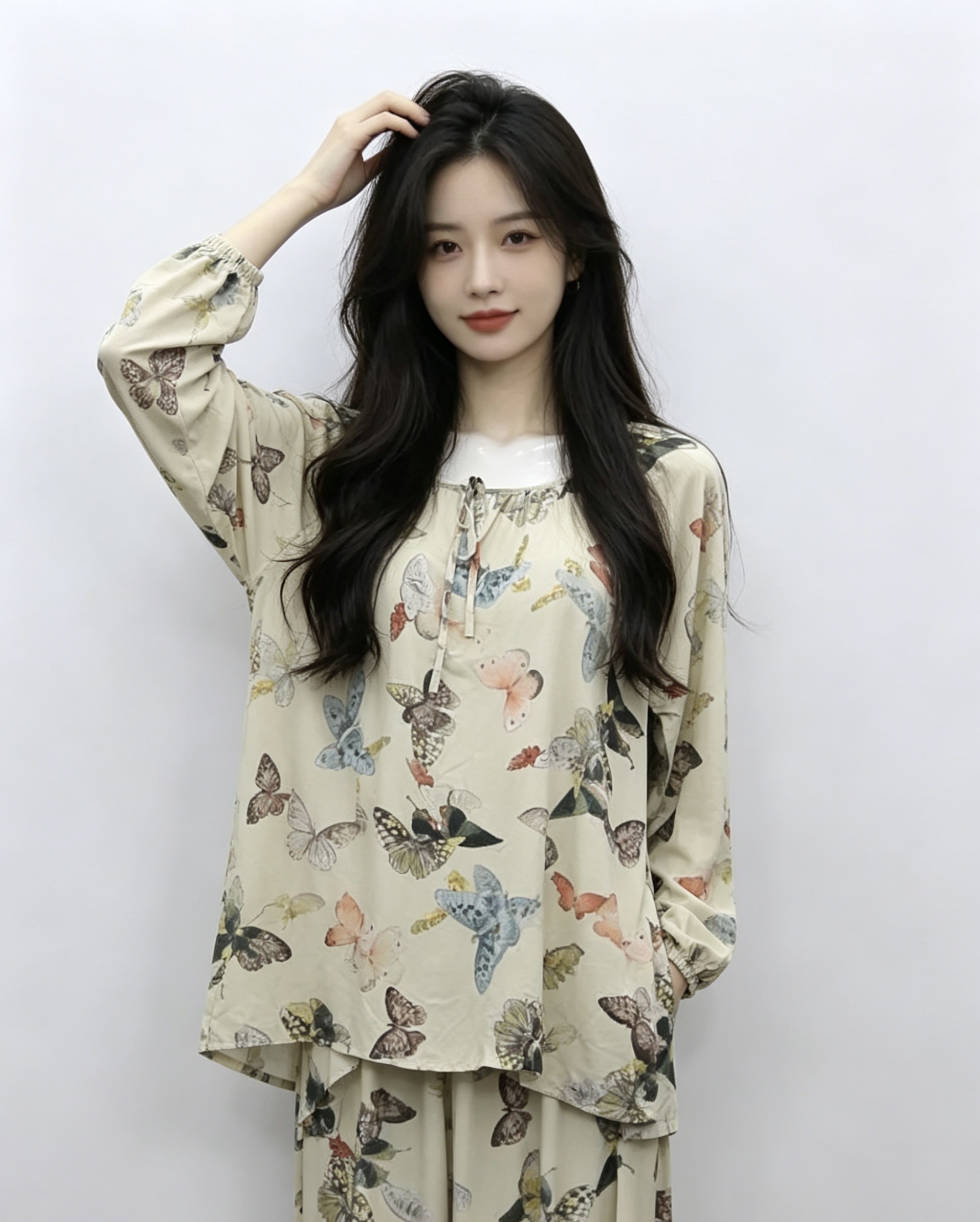 Butterfly-printed chiffon dress for women's summer slimming and form-fitting pajamas for women's summer home wear Item Picture