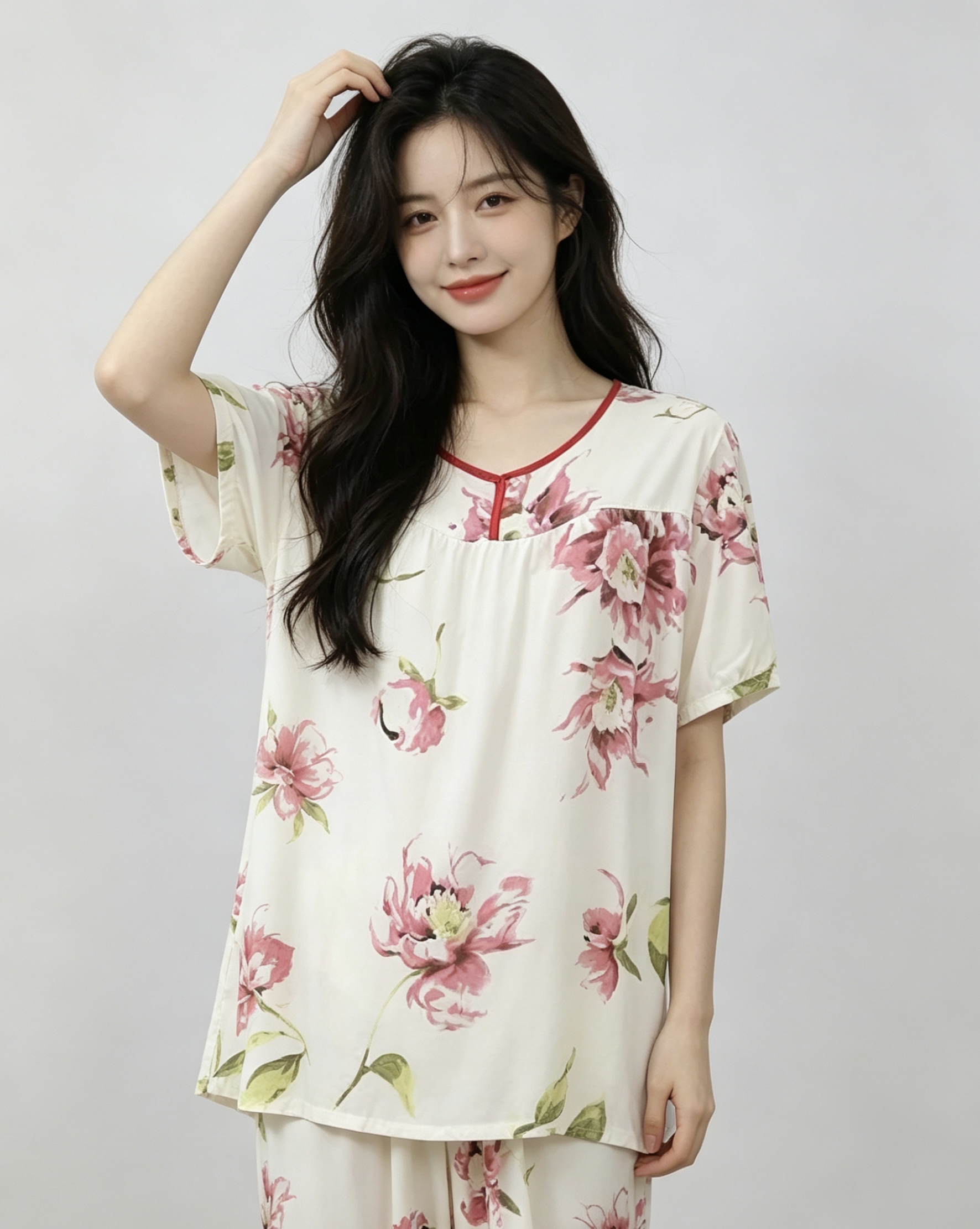 花卉图案女士家居服睡衣套装居家舒适睡衣女夏