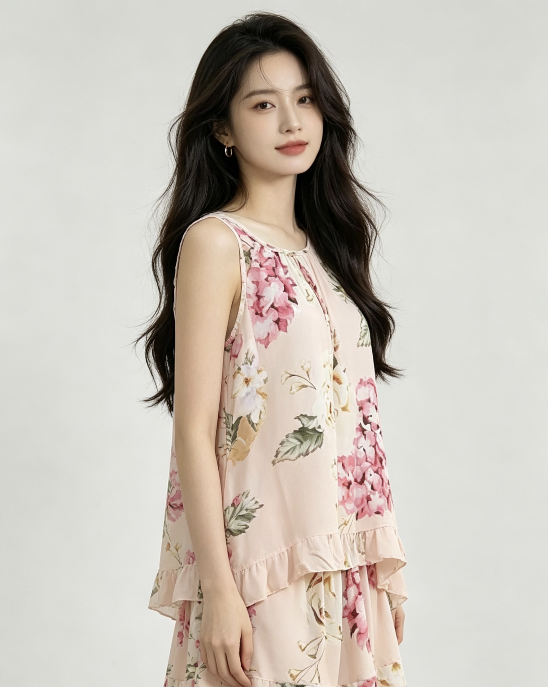 Floral pattern chiffon long dress for women, summer fresh dress, slimming and form-fitting dress, home wear, pajamas for women, summer Specification image