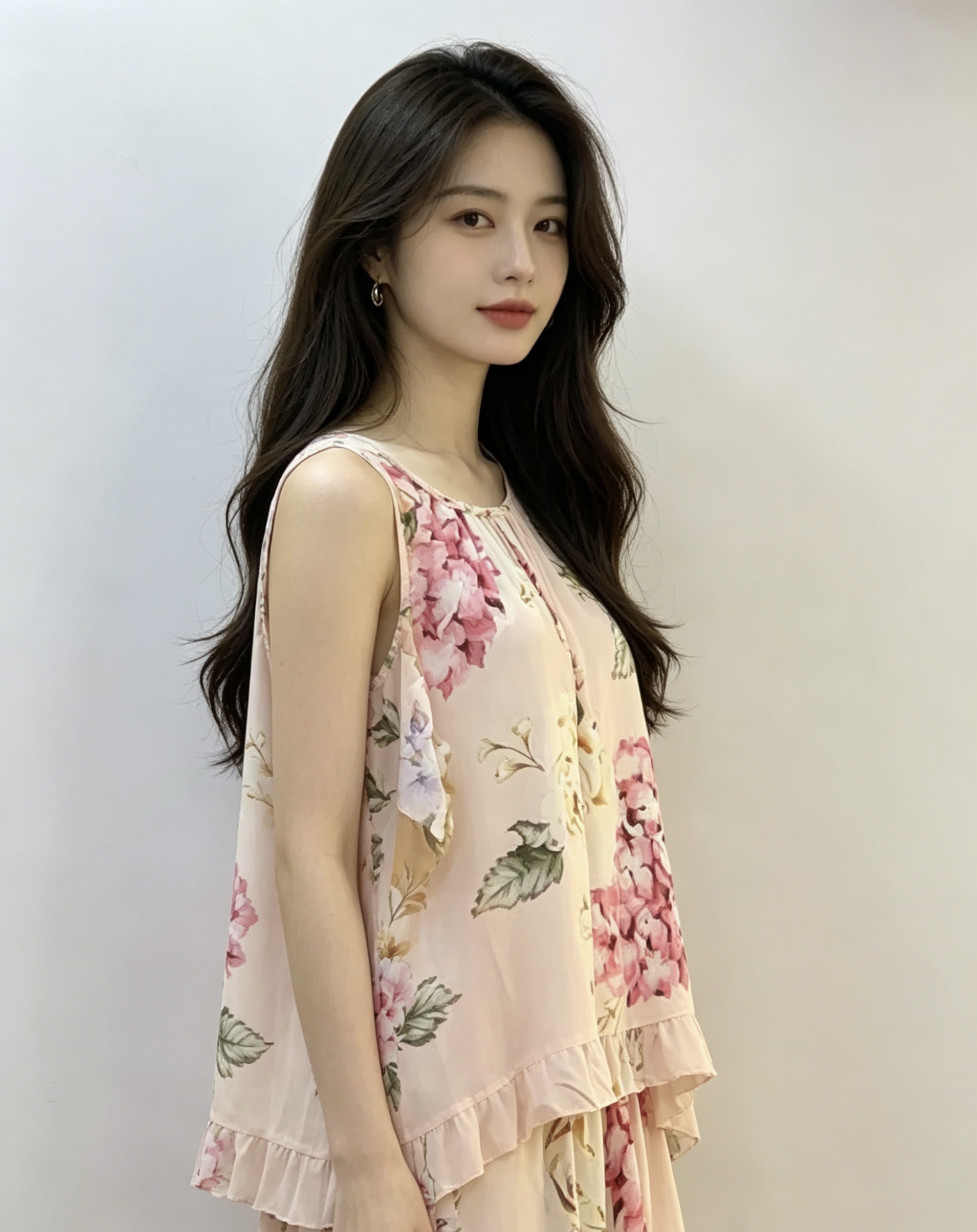 Floral pattern chiffon long dress for women, summer fresh dress, slimming and form-fitting dress, home wear, pajamas for women, summer details Picture