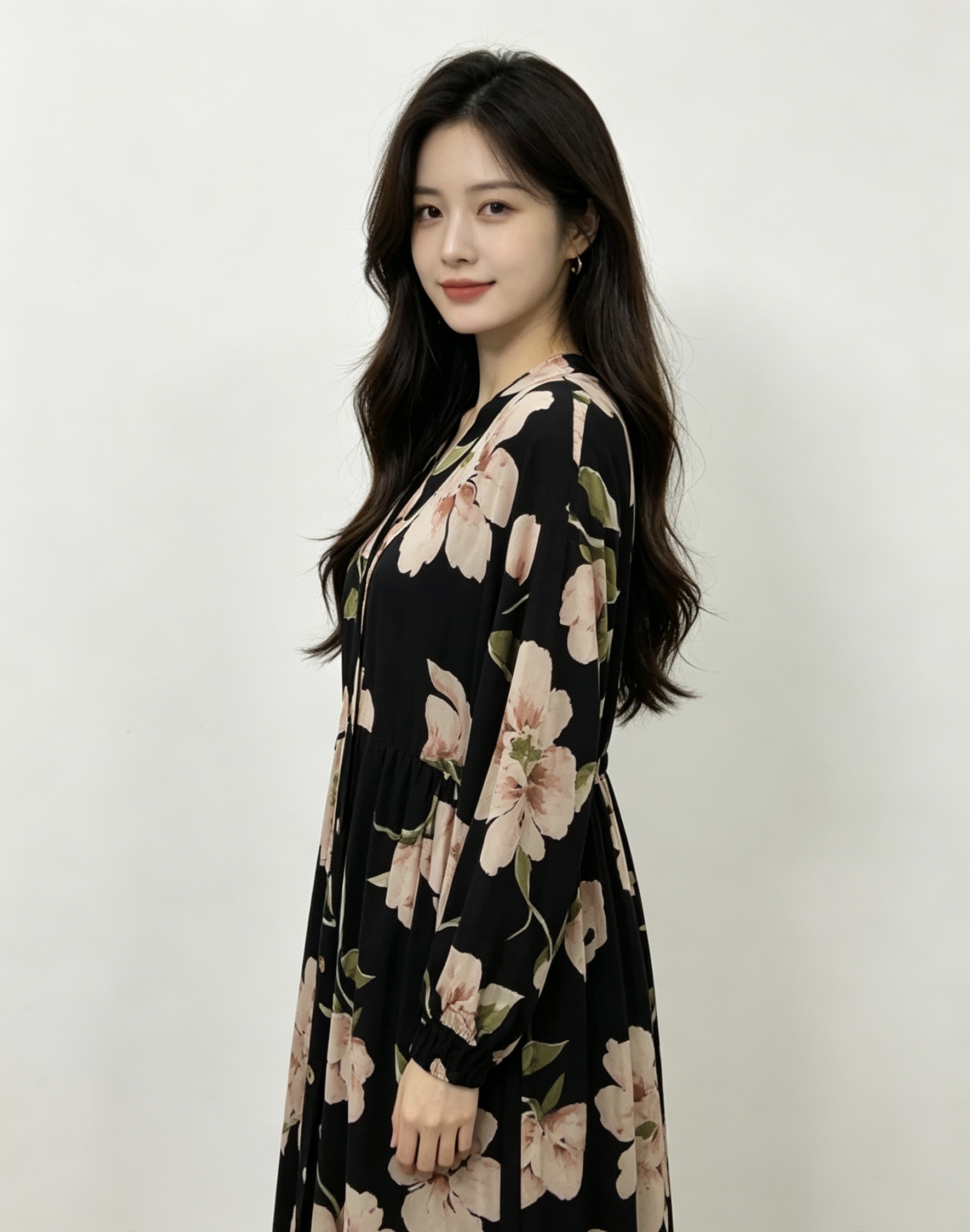 黑色花卉图案长裙女式家居服修身显瘦优雅连衣裙睡衣女夏