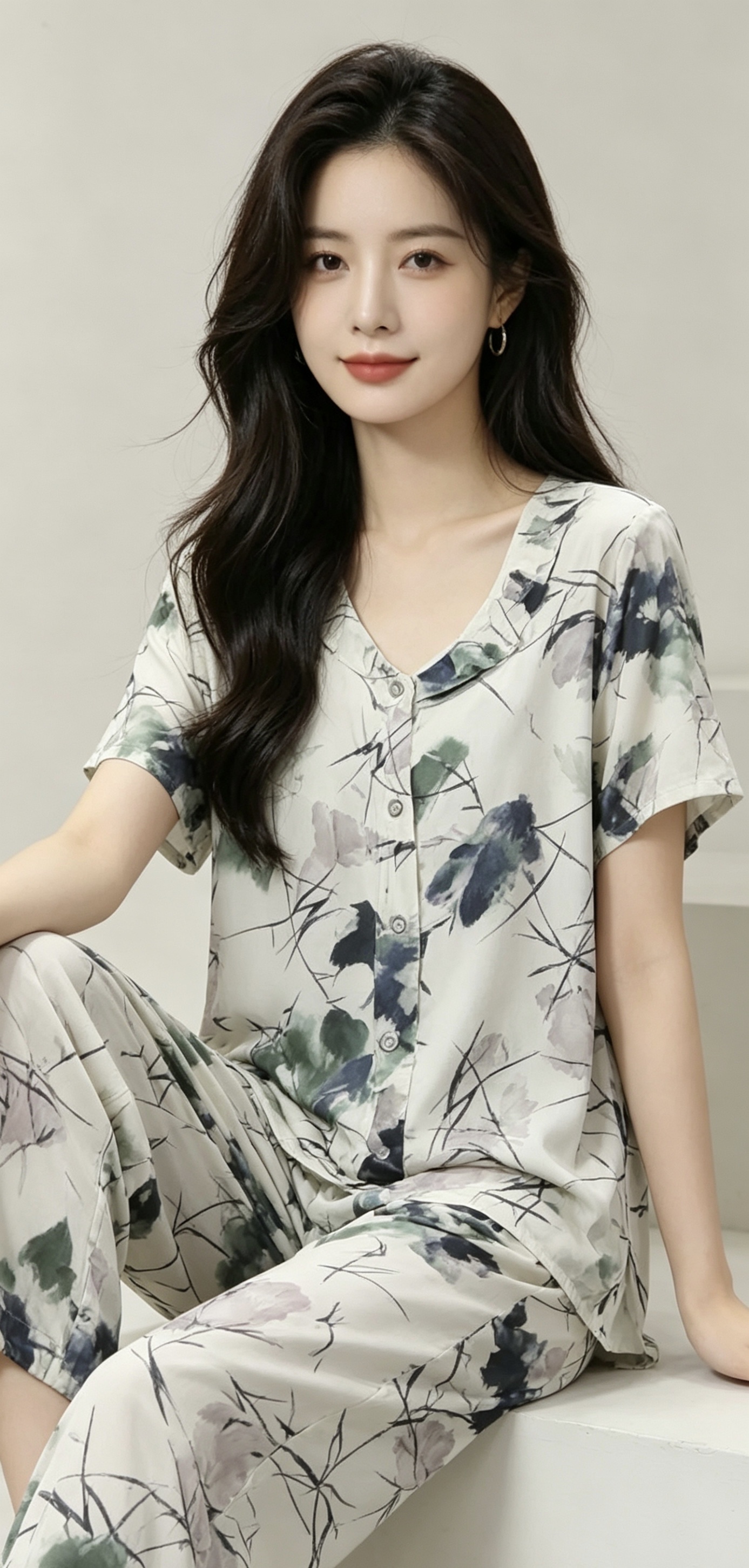 Printed pajama set for female models, comfortable and casual home wear Item Picture