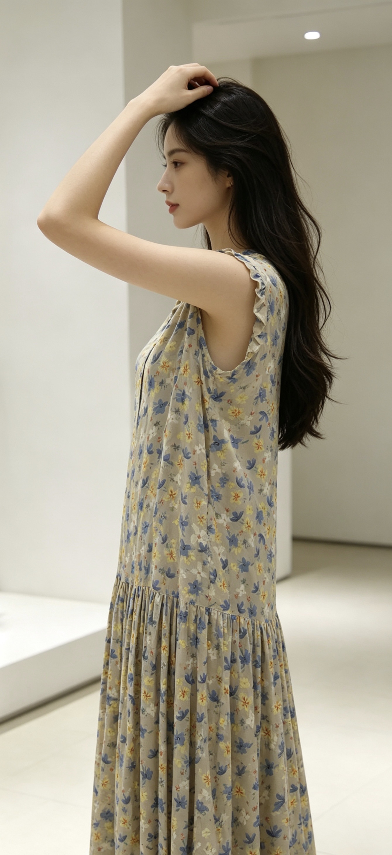 花卉图案印花连衣裙女夏季碎花长裙显瘦修身连衣裙细节图