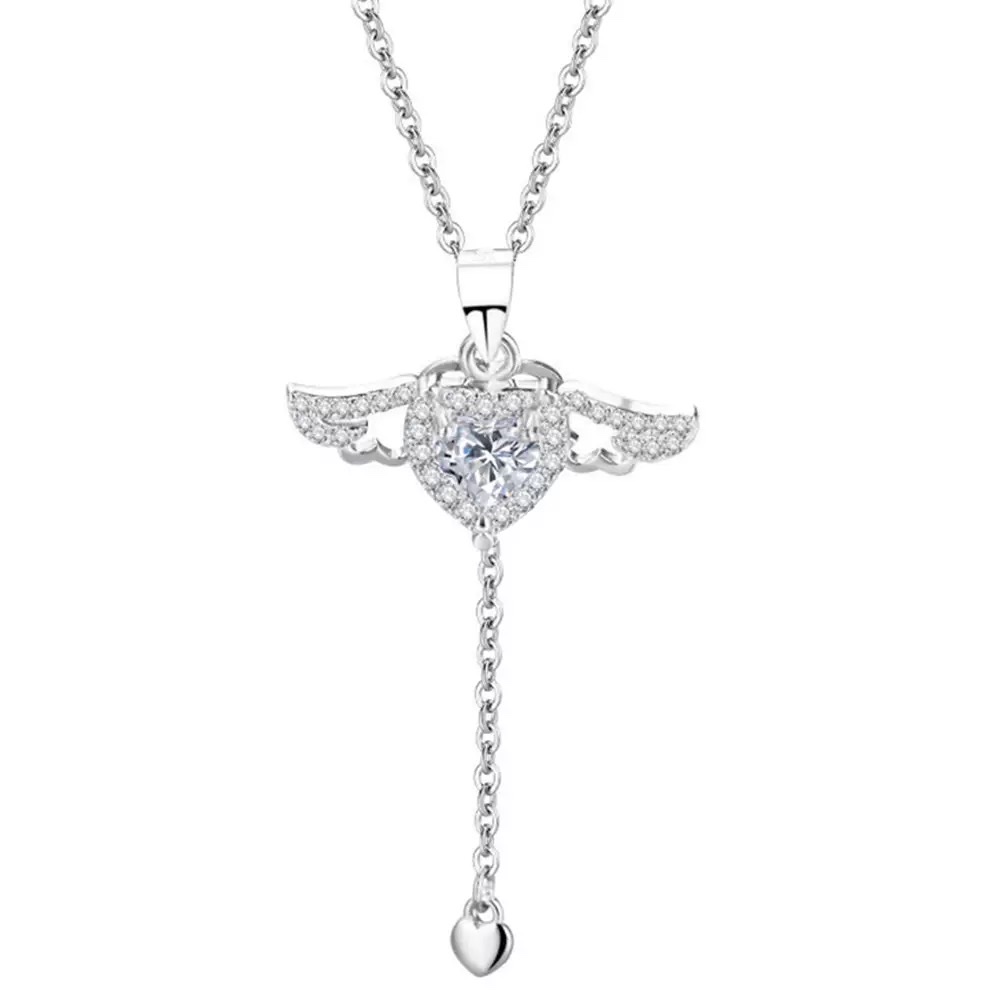 The Best-Selling European And American Fashion Cupid Heart Necklace, Zircon Women's Light Luxury Romantic Angel Wings