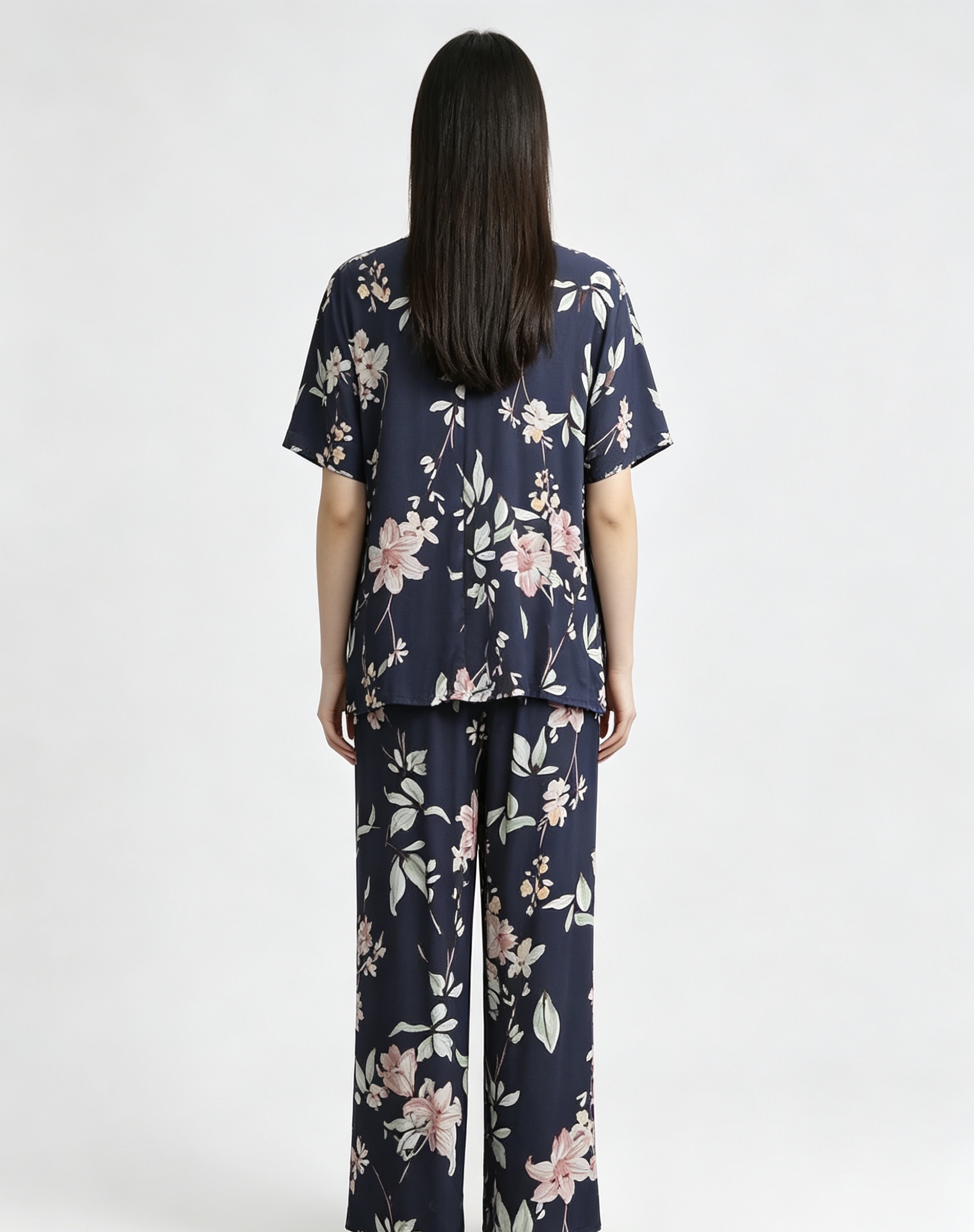 Dark blue floral pattern women's pajama set Specification image