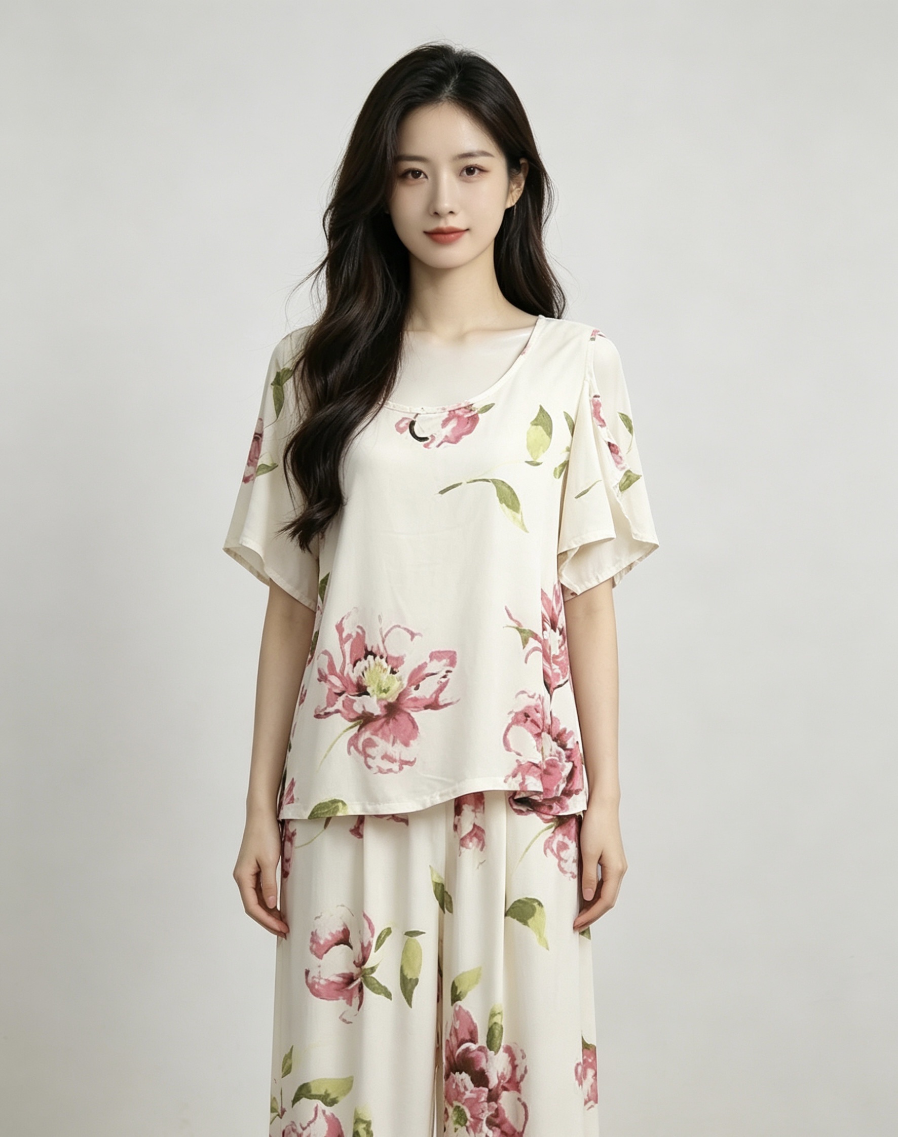 Floral pattern women's pajama set, comfortable pajamas for home use, women's summer home wear