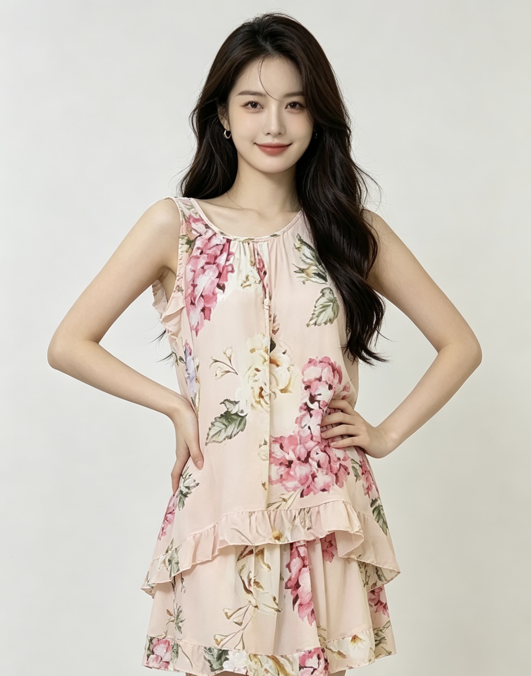 Floral pattern chiffon long dress for women, summer fresh dress, slimming and form-fitting dress, home wear, pajamas for women, summer Item Picture