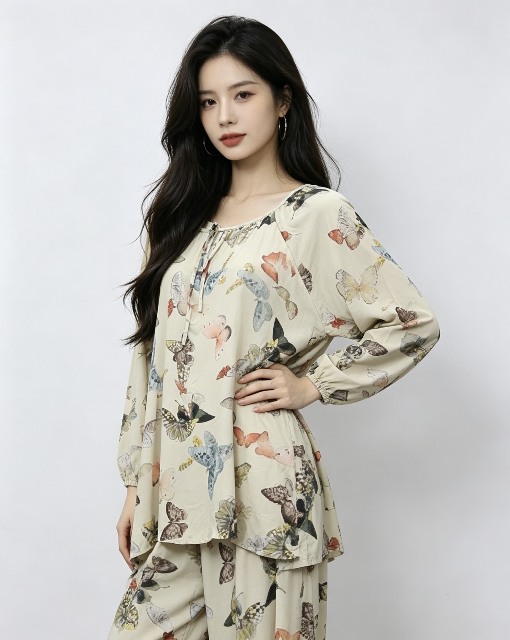 Butterfly-printed chiffon dress for women's summer slimming and form-fitting pajamas for women's summer home wear Specification image