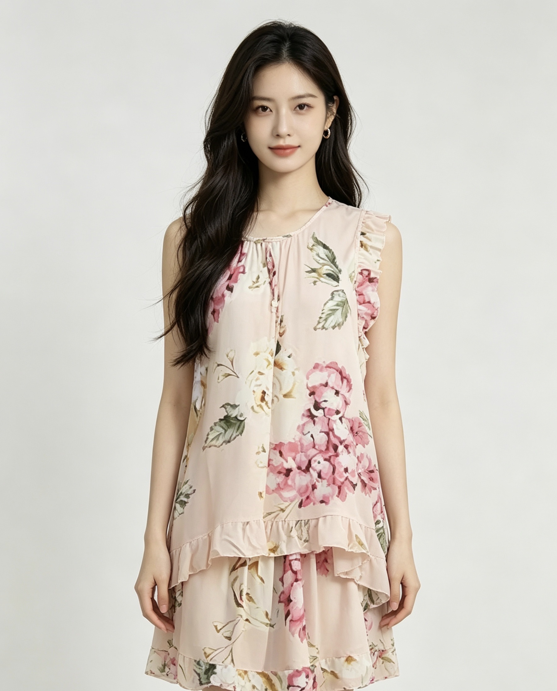 Floral pattern chiffon long dress for women, summer fresh dress, slimming and form-fitting dress, home wear, pajamas for women, summer