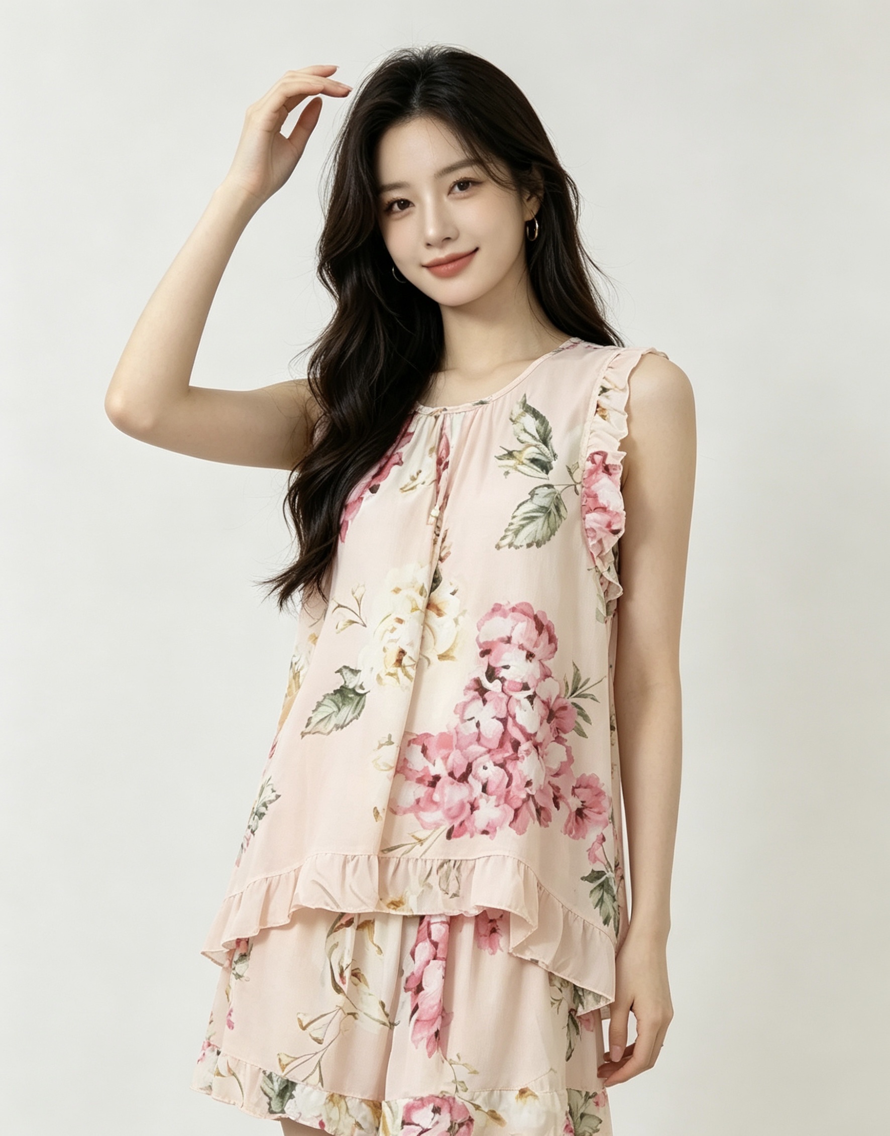 Floral pattern chiffon long dress for women, summer fresh dress, slimming and form-fitting dress, home wear, pajamas for women, summer Application Scenario