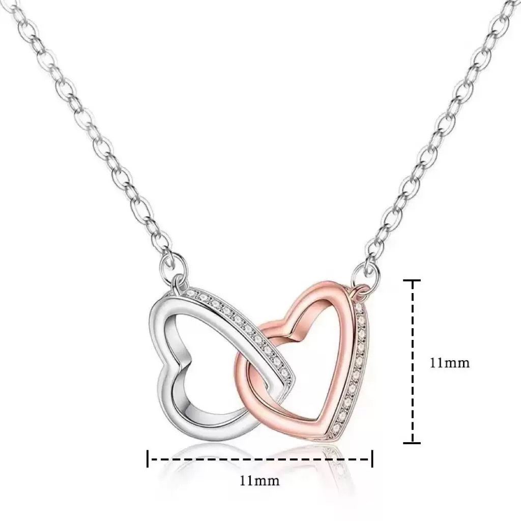 S925 Silver Heart-To-Heart Double Ring Silver Necklace, Korean Version Simple Pendant Collarbone Chain Specification drawing