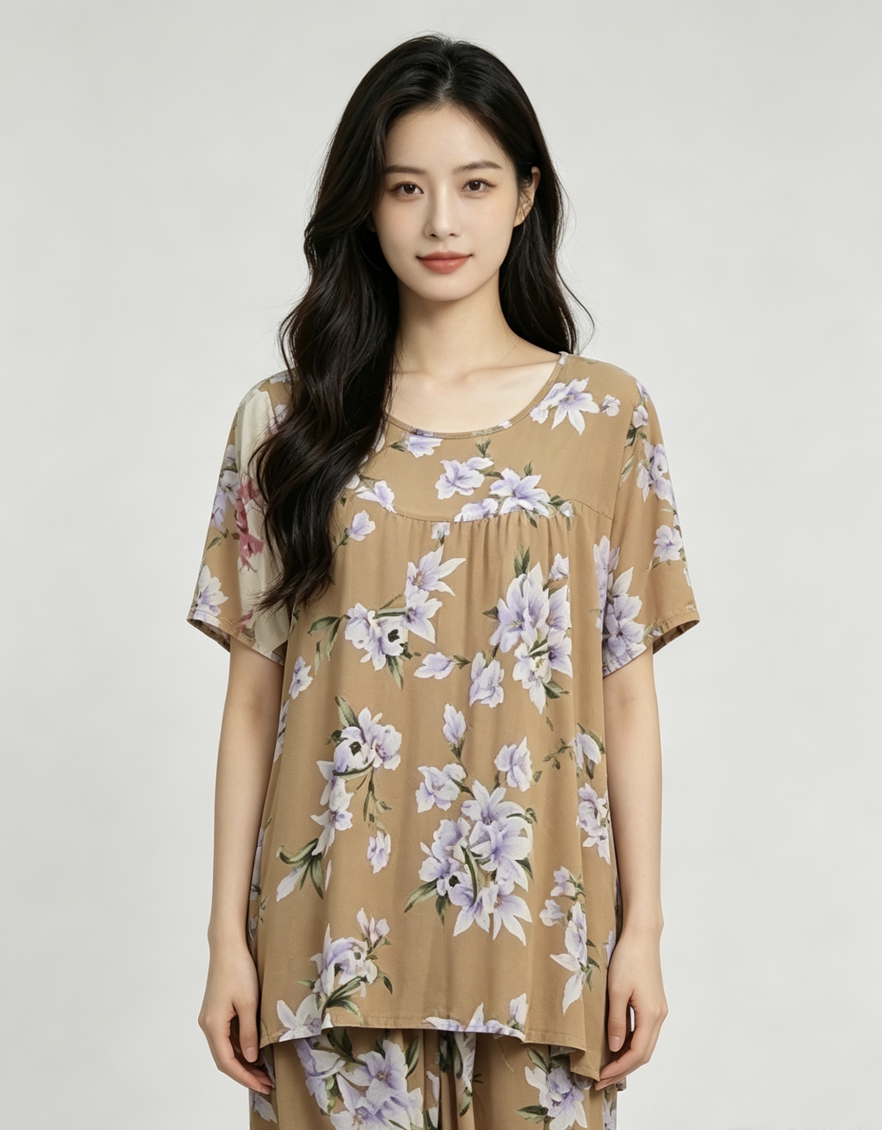 Floral pattern pajama set, women's pajama style, home casual wear, women's summer pajama and pajama pants Application Scenario