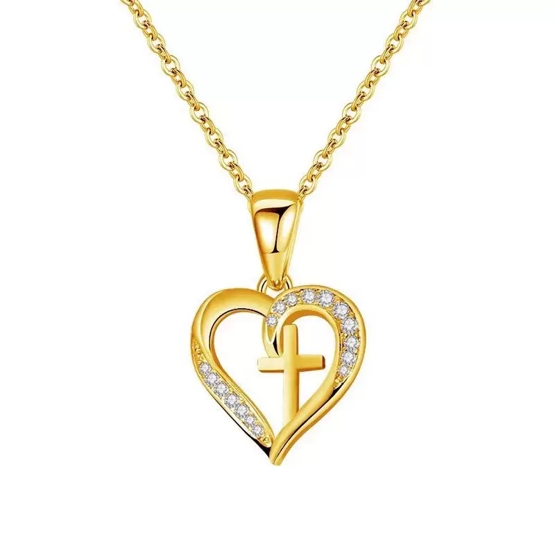 The New S925 Sterling Silver Cross Heart Necklace Features A Light Luxury And Niche Design With A Sense Of Sophistication details Picture
