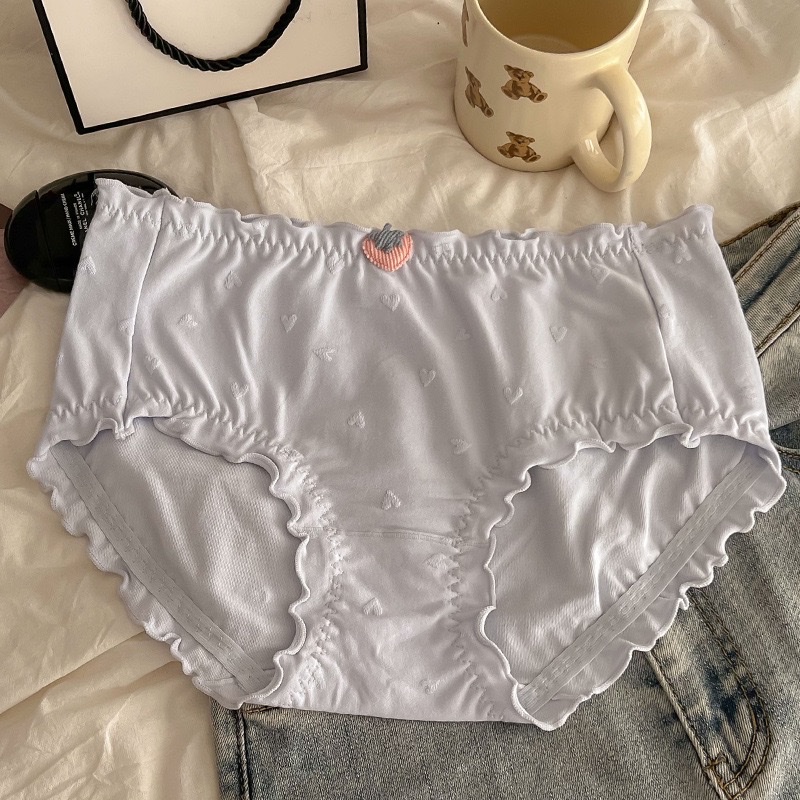 White lace-trimmed pure cotton underpants, breathable and comfortable, seamless crotch thickened lace underpants for women Item Picture