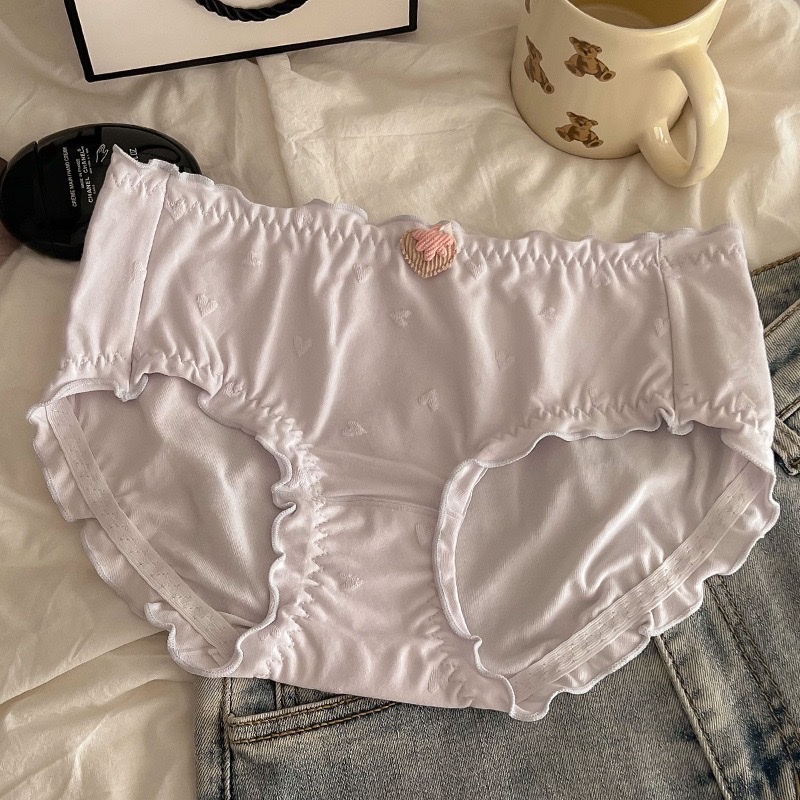 White lace-trimmed pure cotton underpants, breathable and comfortable, seamless crotch thickened lace underpants for women