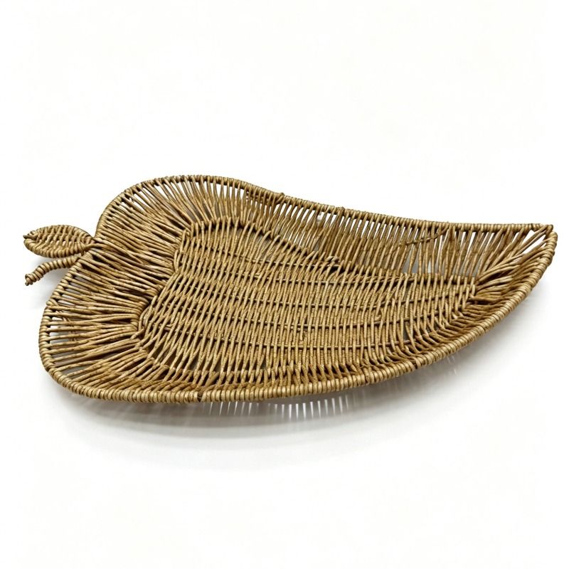 Imitation rattan woven leaf-shaped tray, fruit and snack tray, multi-functional household storage tray, vegetable tray, bread tray, supermarket gift packaging tray pic 1