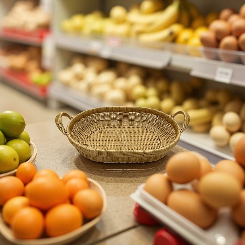 Tejido de imitación ratán tejido de denier cestas de almacenamiento cajas de almacenamiento cestas de organizador de almacenamiento doméstico artefactos de organización cestas de frutas cestas de panadería cestas de huevo super cestas de bocadillos con la mano cestas de regalo ovaladas pic 1