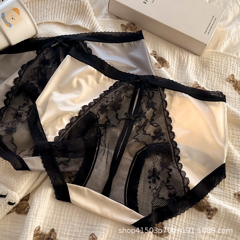Black lace underwear, breathable, comfortable, soft, high-waisted design women's underwear, lace underwear