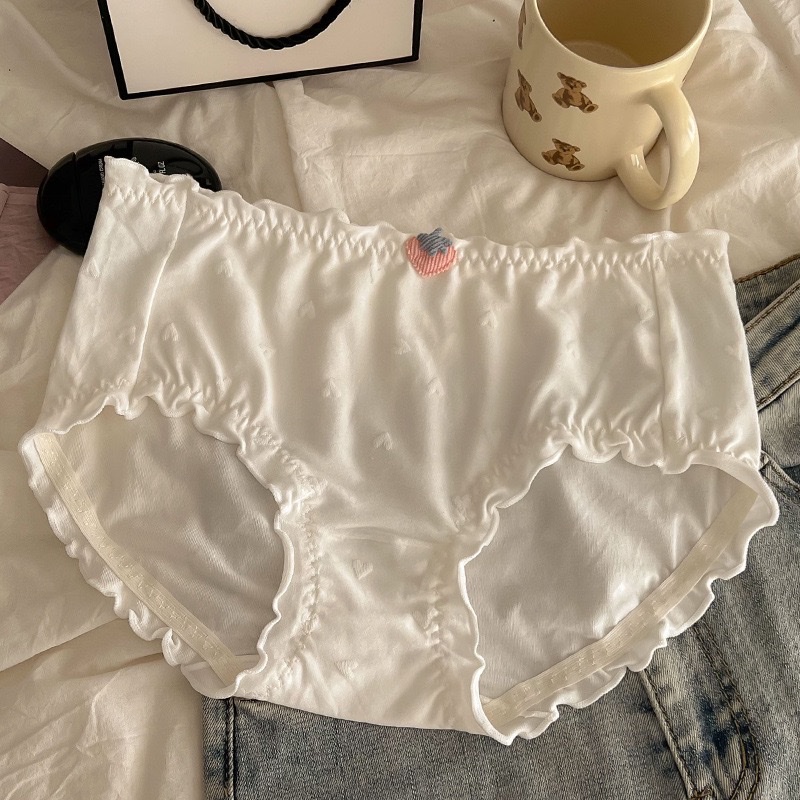 White lace-trimmed pure cotton underpants, breathable and comfortable, seamless crotch thickened lace underpants for women Specification image