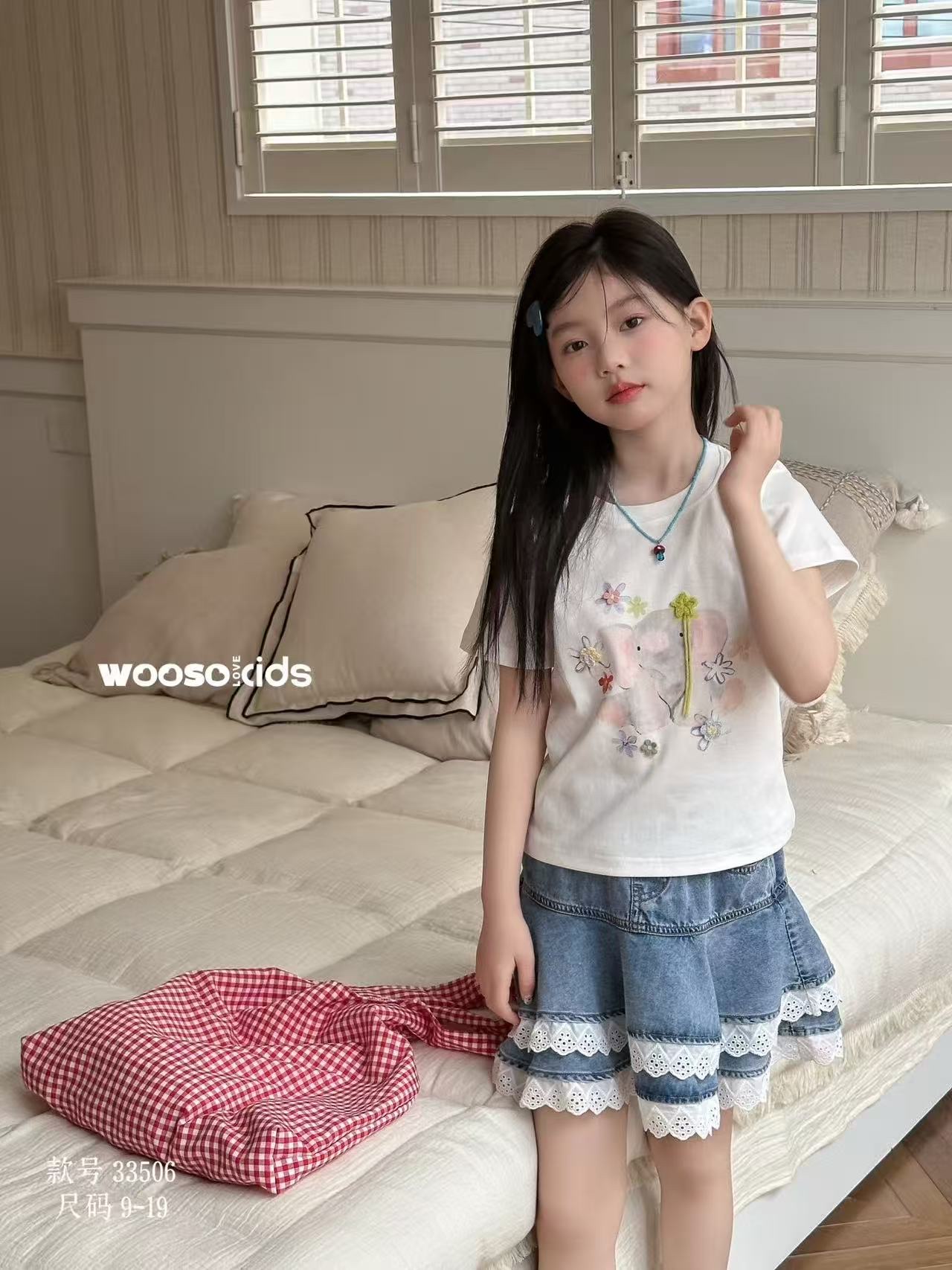 女生白色印花T恤牛仔裙童装女童短袖韩版衣服儿童短袖韩版短袖儿童套装女