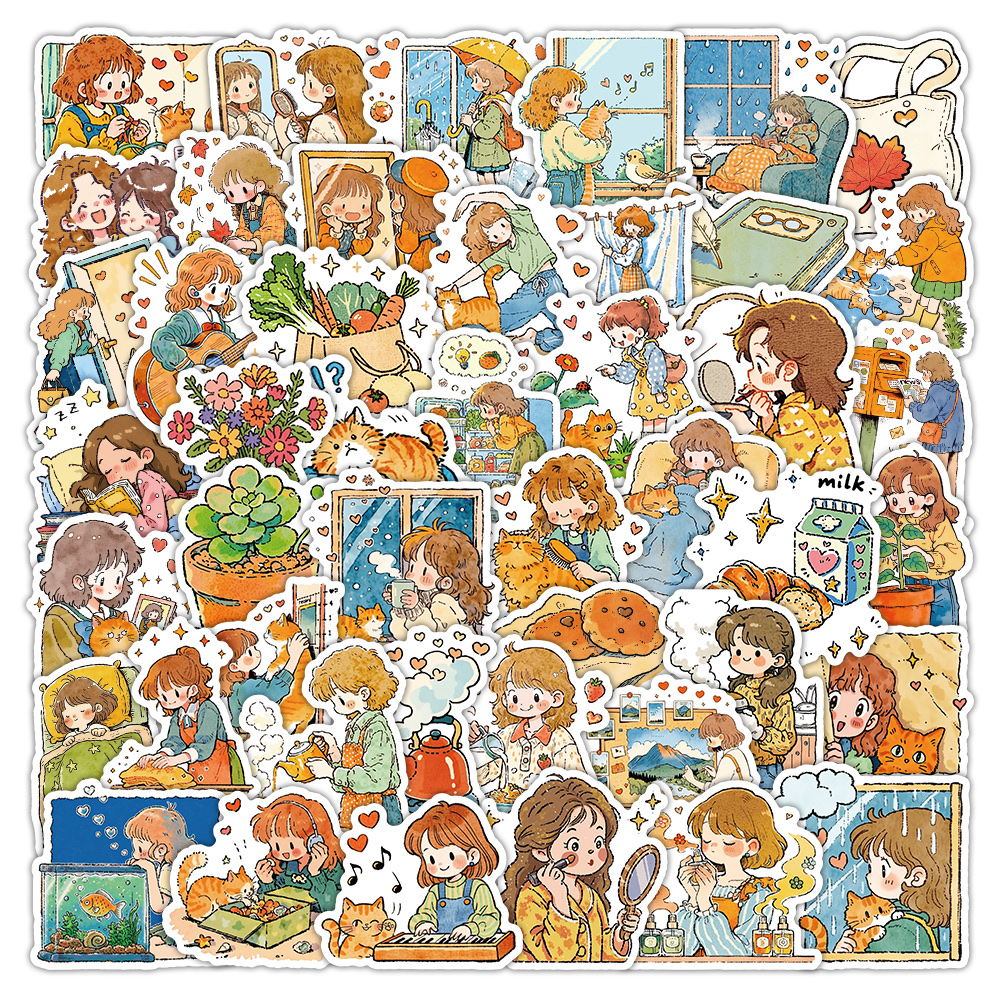 Cute girl aesthetic cartoon cute planner material decoration stationery small stickers 50 stickers Mobile phone stickers back cover stickers detail image 1