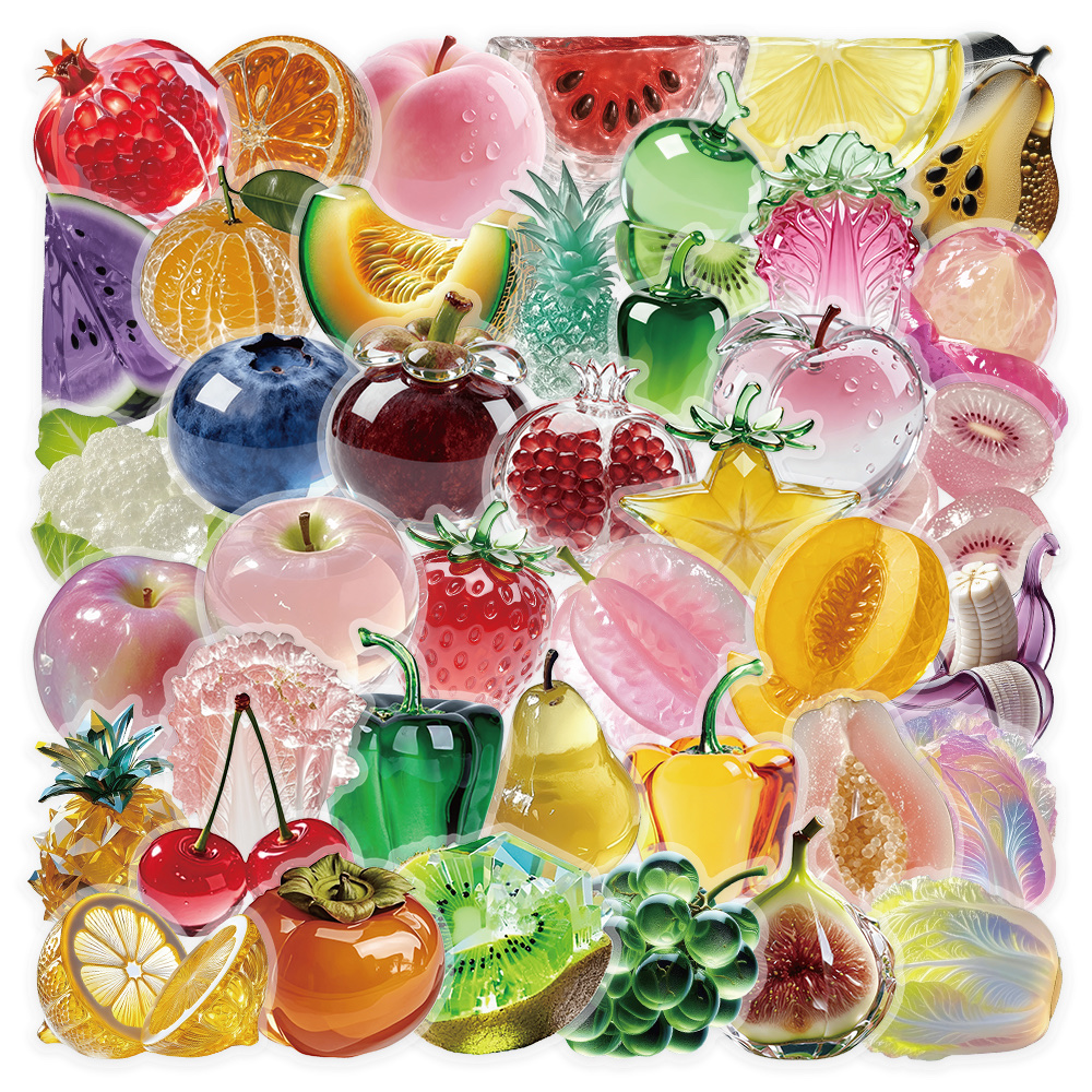 Glass fruit cartoon cute planner materials, decorative stationery stickers, 50 stickers, mobile phone stickers, mobile phone back cover stickers, cross-border stickers