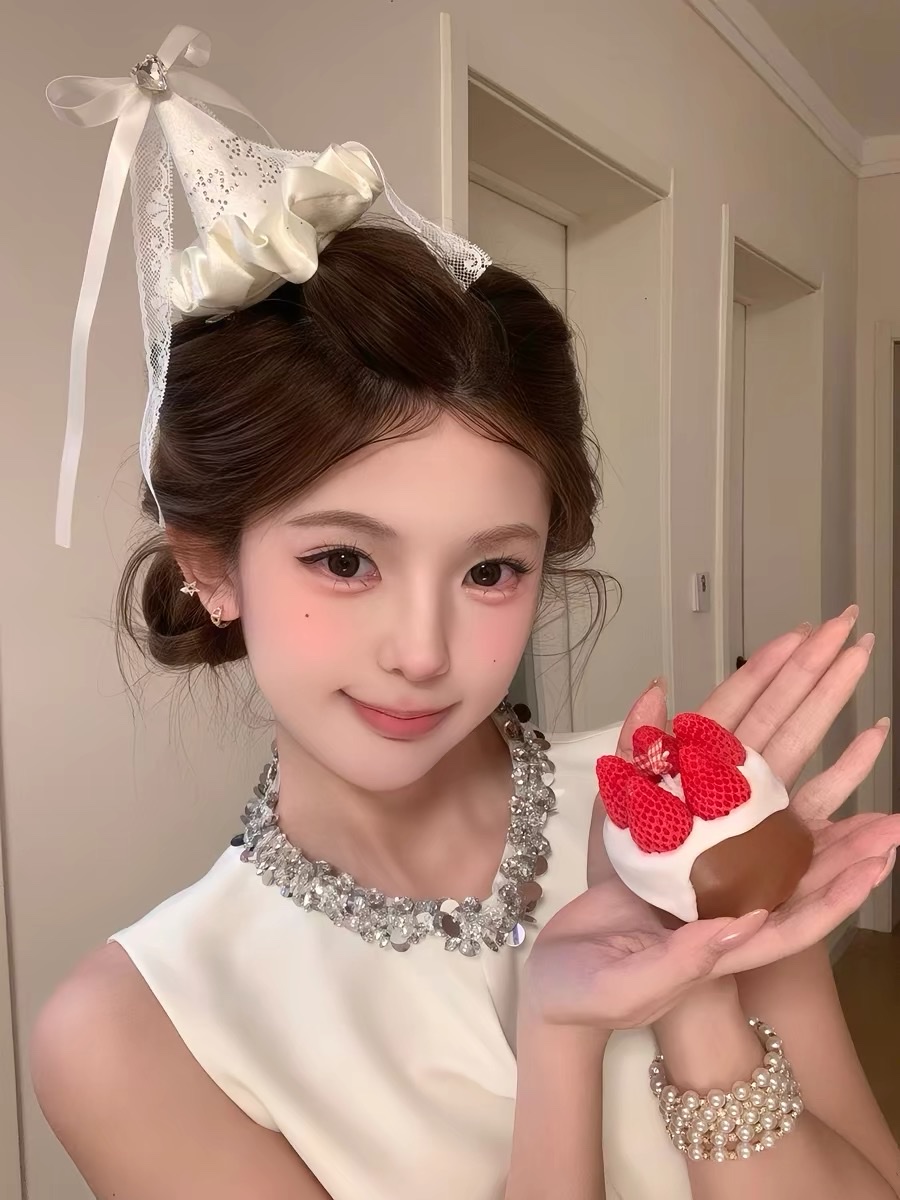 Birthday hat, Children's Day hair clip, Song brocade base hair clip, cute hairstyle, 2026 new style hat, hair clip, hair clip detail image 2