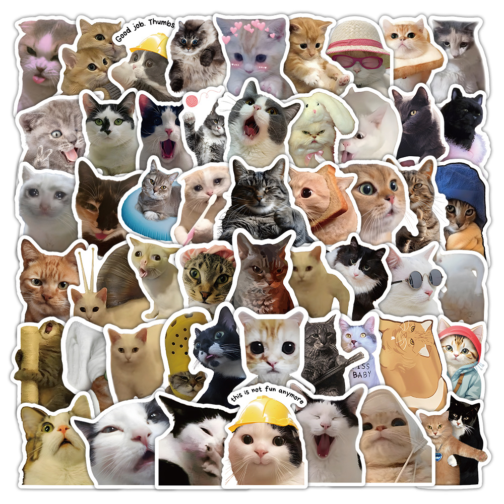 Cool Cat Card Tong Cute Diary Materials Decoration Stationery Stickers 50 stickers, mobile phone stickers, mobile phone back cover stickers, cross-border stickers
