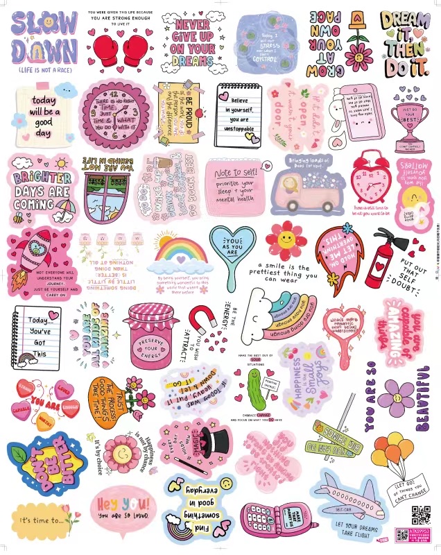 Cute text quotations, aesthetic cartoon cute planner materials, decorative stationery stickers, 50 stickers, mobile phone stickers, mobile phone back cover stickers, small stickers, cross-border stickers details Picture