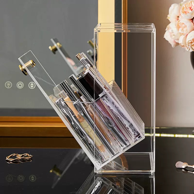 17-compartment golden buckle light luxury creative lipstick box, transparent makeup brush storage box, dressing table desktop dust-proof flip cover, compartmentalized storage rack Application Scenario