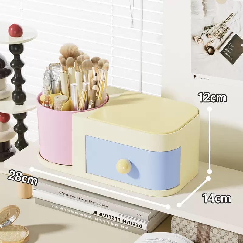 High-end color multi-functional storage box, flip mirror, rotating makeup storage box, student desk, creative and cute detail image 4