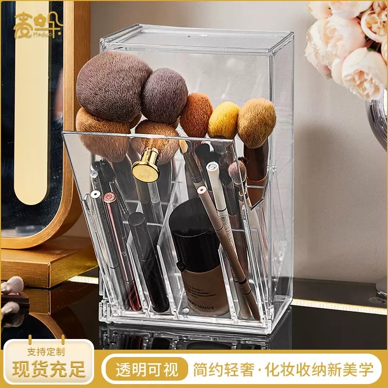 17-compartment golden buckle light luxury creative lipstick box, transparent makeup brush storage box, dressing table desktop dust-proof flip cover, compartmentalized storage rack details Picture