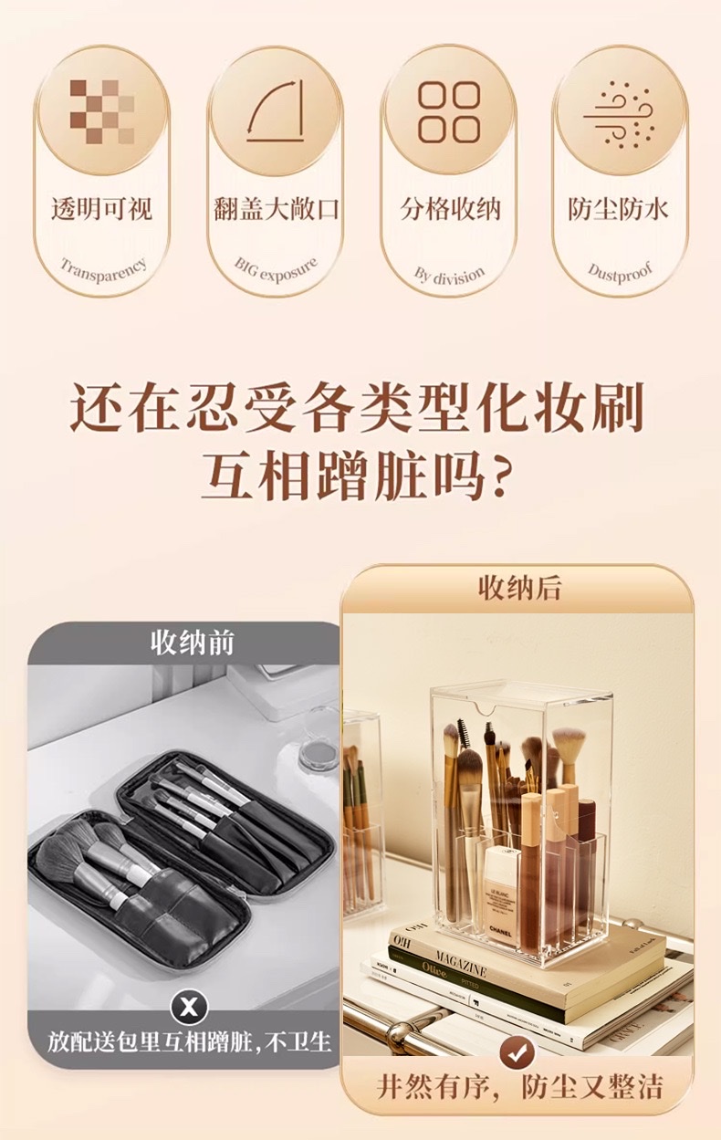 17-compartment golden buckle light luxury creative lipstick box, transparent makeup brush storage box, dressing table desktop dust-proof flip cover, compartmentalized storage rack detail image 2