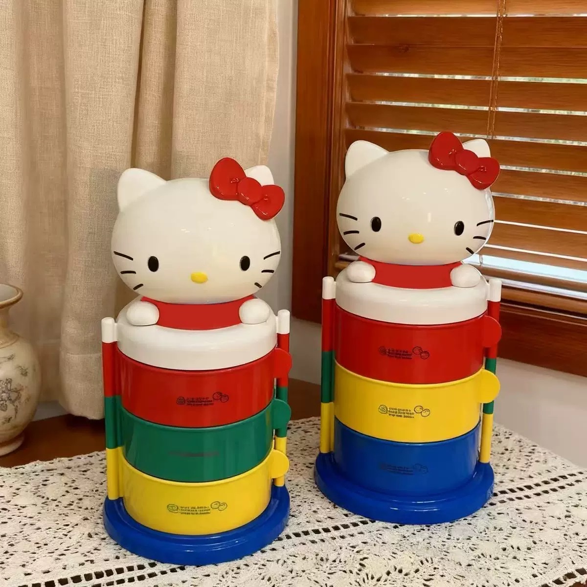 Large-sized high-quality cartoon cat storage box with a three-layer rotating opening for kt jewelry box and dressing table storage Item Picture