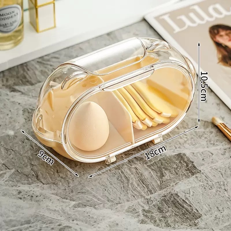 Beauty egg storage box with cover, dust-proof dressing table, lipstick cushion, storage rack, compartments, portable powder puff storage box