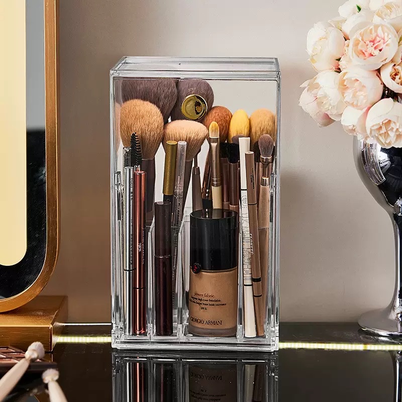 17-compartment golden buckle light luxury creative lipstick box, transparent makeup brush storage box, dressing table desktop dust-proof flip cover, compartmentalized storage rack Item Picture